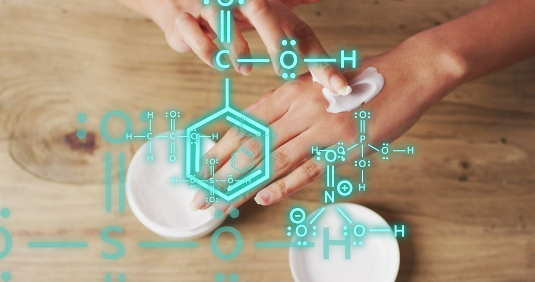 Layered Application of Skin Cream with Chemical Formulas