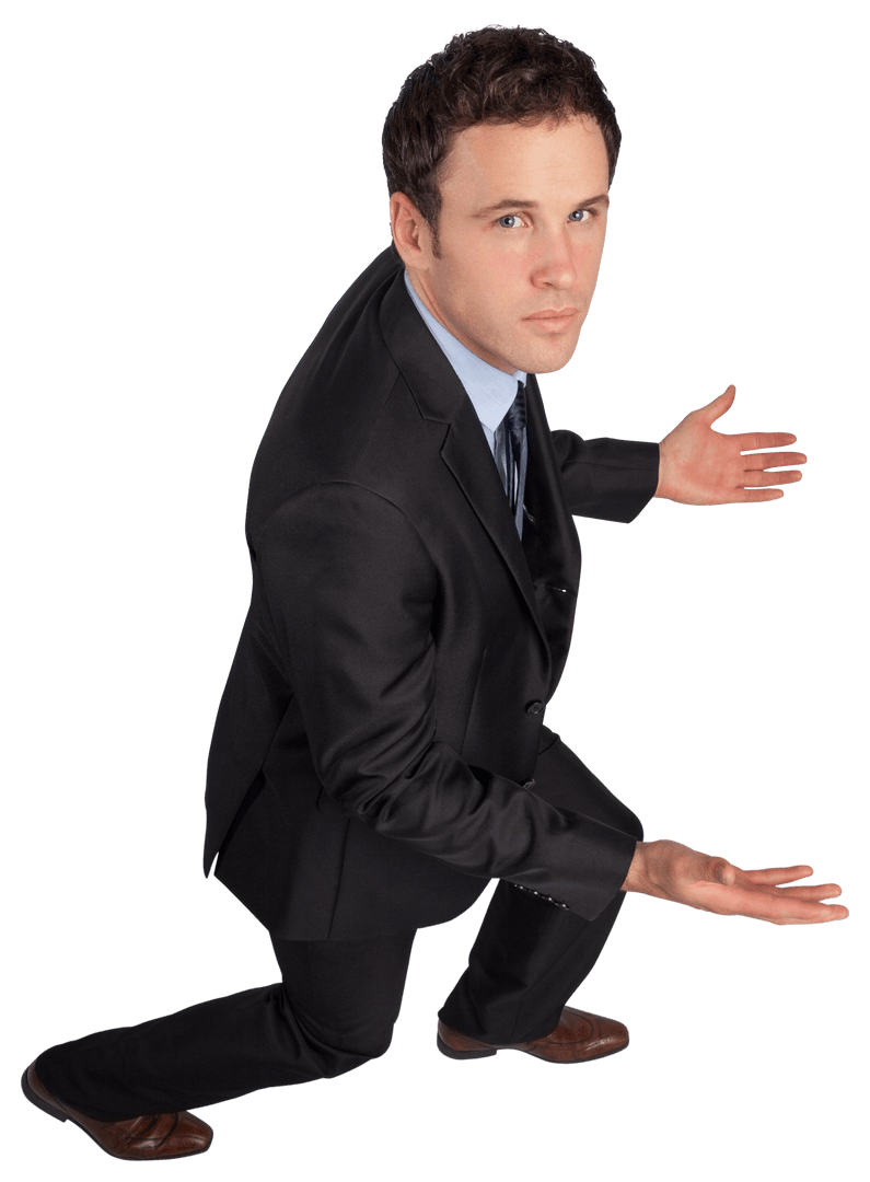 Confident Businessman Presenting with Open Arms on Transparent