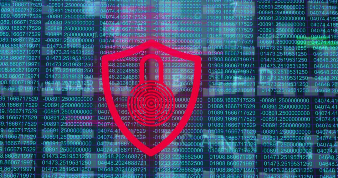 Digital cybersecurity concept with red shield and binary code