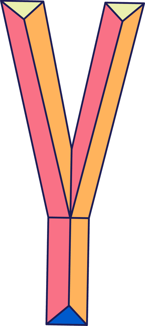 3D Render Letter Y Colorful Geometric Prisms Transparent Background