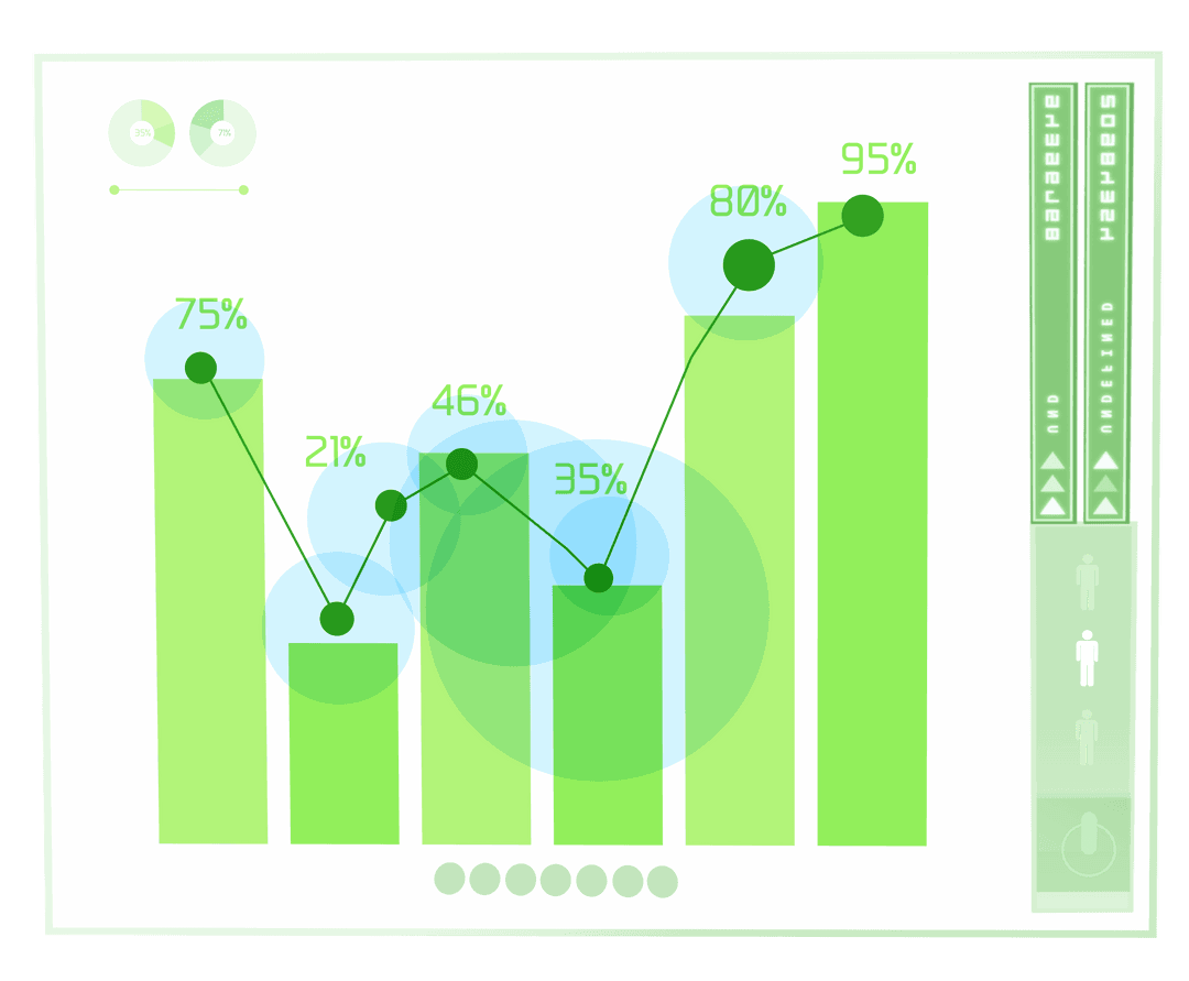 Transparent Infographic with Green Bar Charts and Data Visualizations