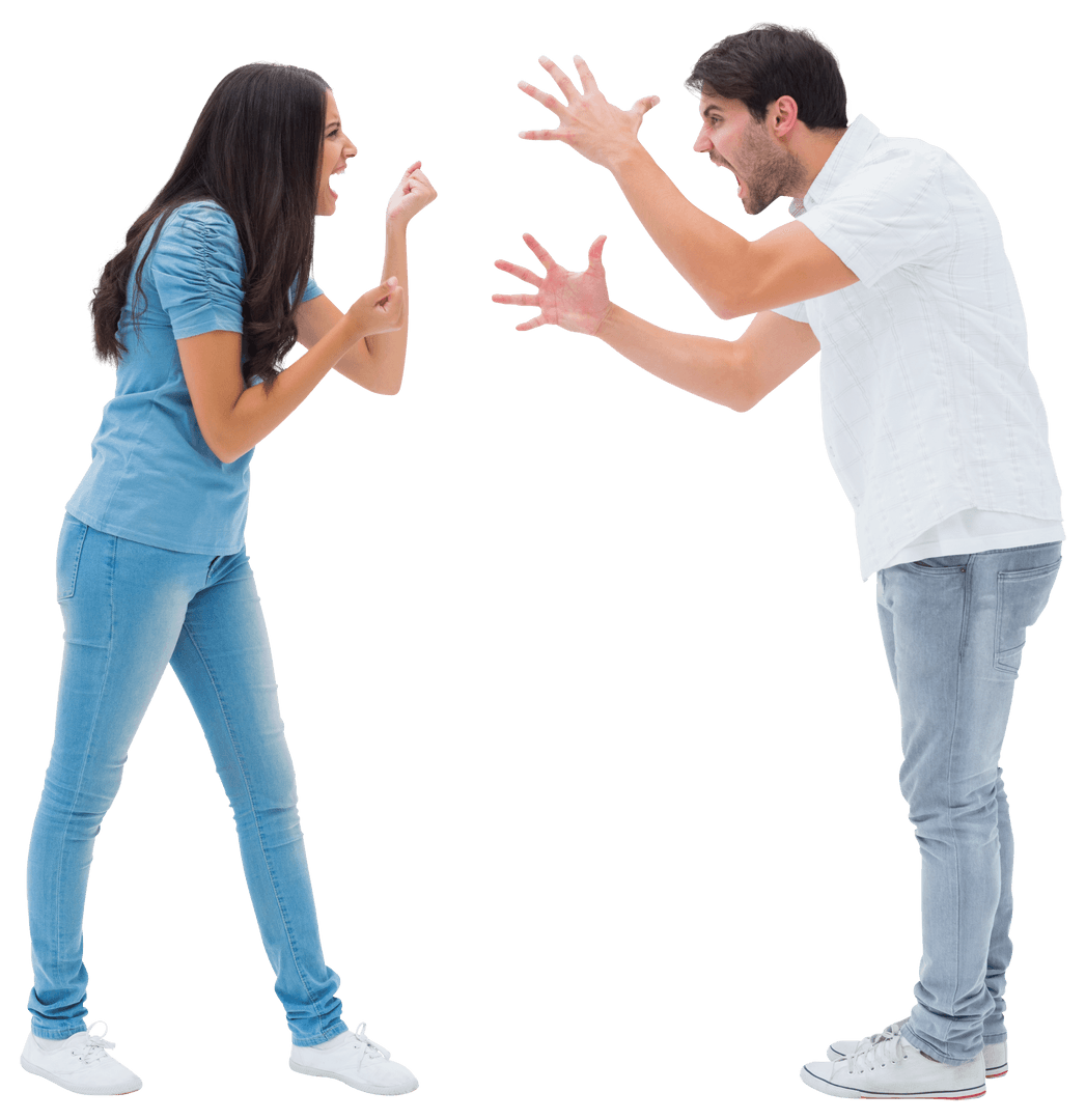 Transparent Couple Engaging in Heated Argument in Intense Emotion
