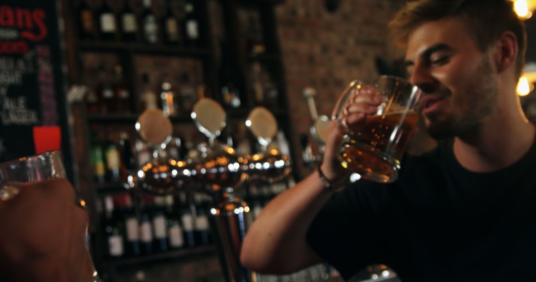 Friends Enjoying Drinks at Cozy Bar