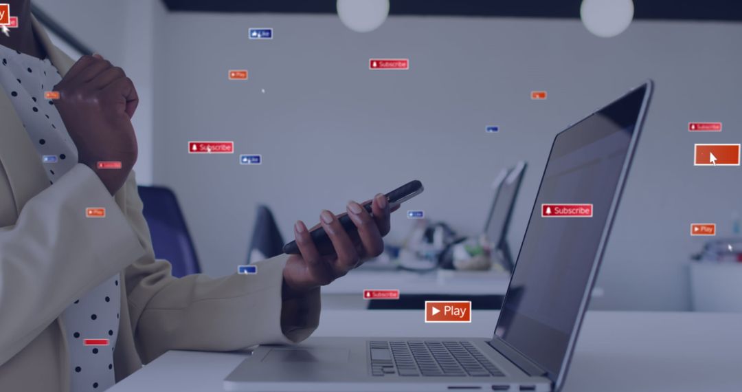 Digital Marketing Professional with Smartphone and Social Media Icons