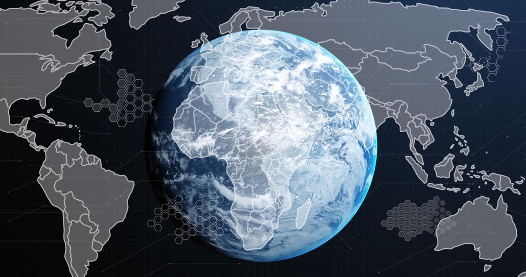 Futuristic Globe on Digital World Map with Circuit Patterns - Free Images, Stock Photos and Pictures on Pikwizard.com