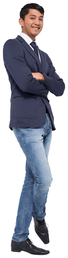 Smiling Casual Businessman in Transparent Background with Crossed Arms