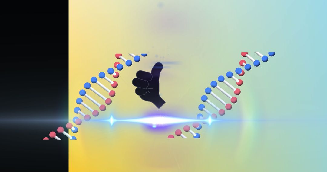 DNA Helix with Thumbs Up Hand Sparkling in Futuristic Scene