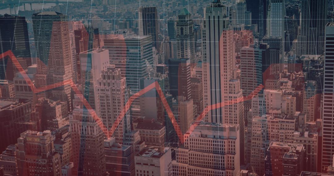 City Skyline with Financial Data Overlay Illumination