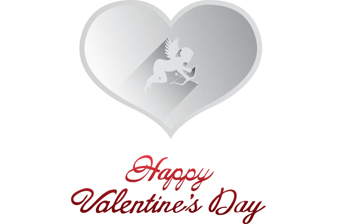 Valentine's Day Heart with Cupid and Text on Transparent Background