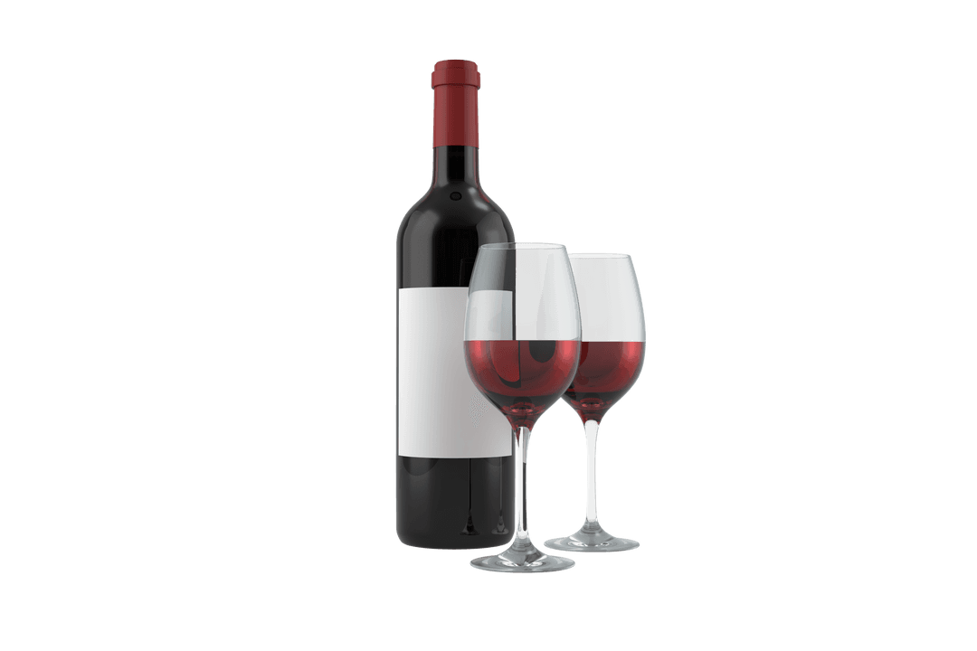 Exquisite Wine Bottle with Glasses on Transparent Background