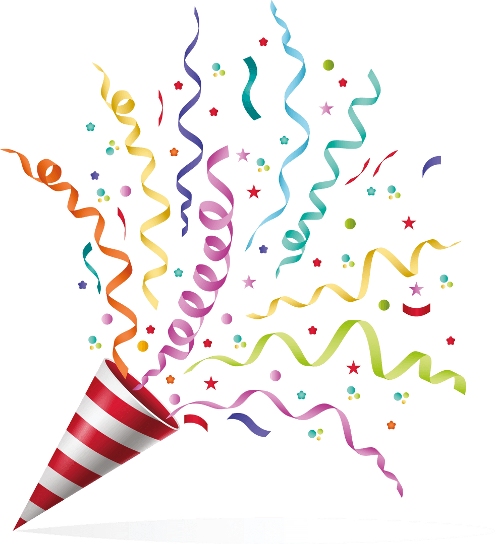 Festive Confetti Explosion with Colorful Streamers on Transparent Background