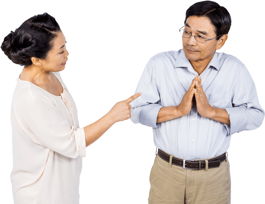 Asian Senior Couple Interacting on Transparent Background