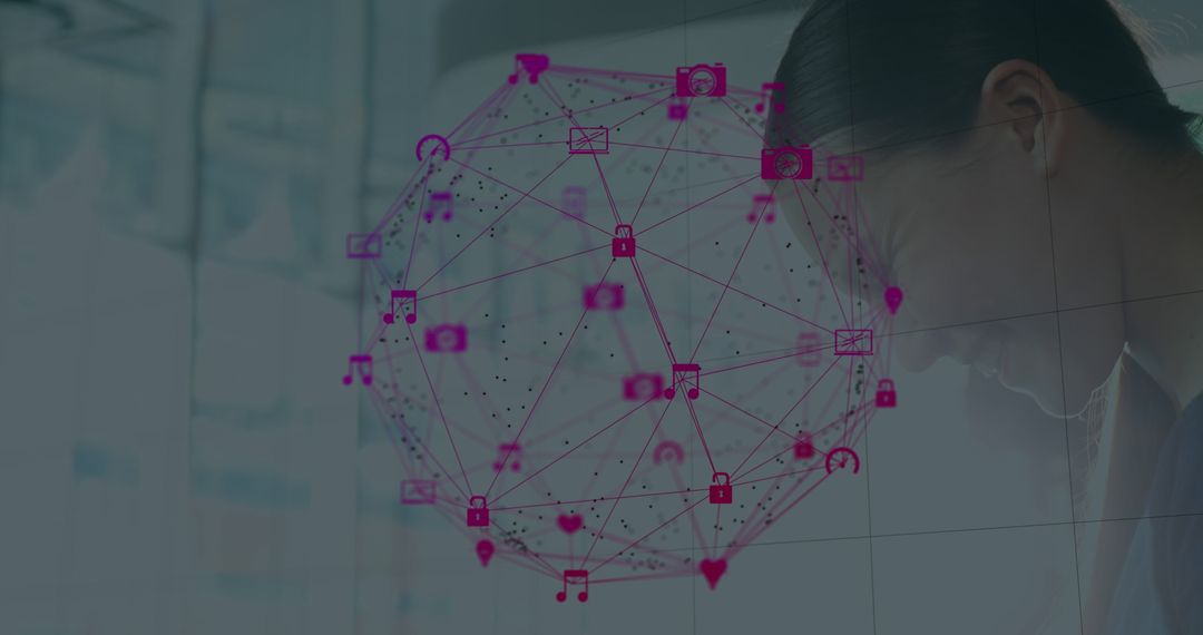 Businesswoman Engaging with Virtual Networking Sphere