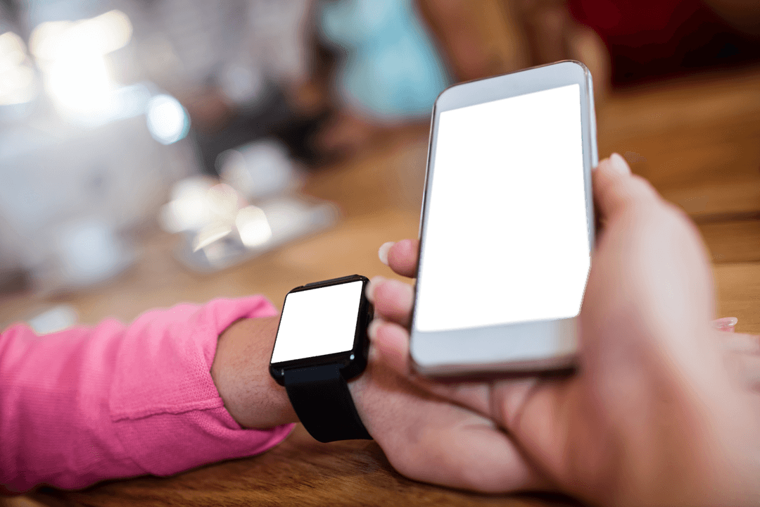 Transparent Black Screen on Smartphone Mockup Wrist Smartwatch