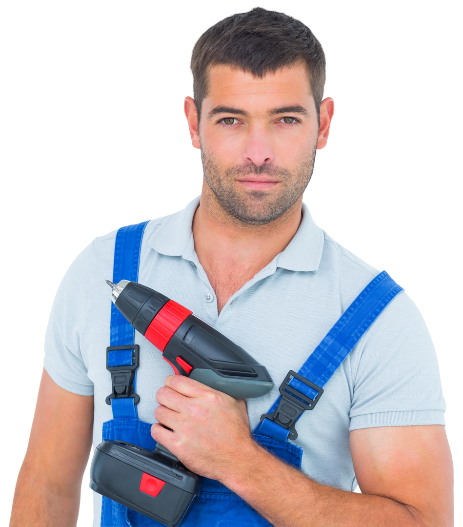 Confident Male Carpenter Holding Power Drill on Transparent Background - Download Free Stock Images Pikwizard.com