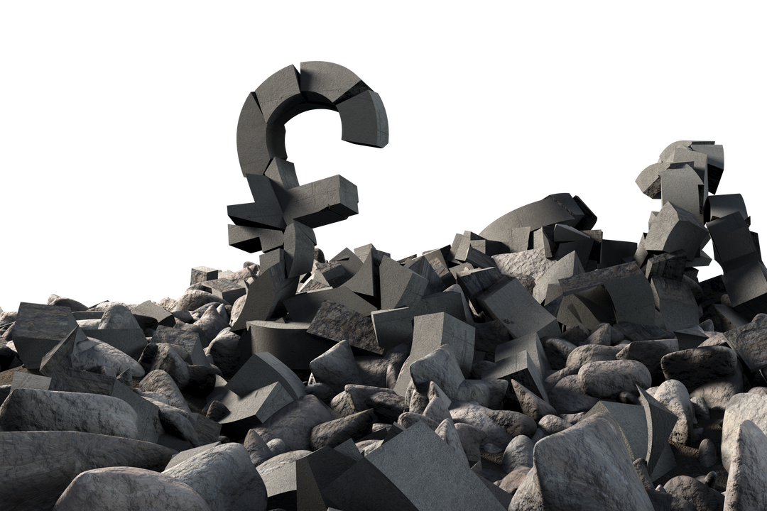 Crumbled Metallic Currency Symbols on Jagged Rock Pile with Transparent Background - Download Free Stock Images Pikwizard.com