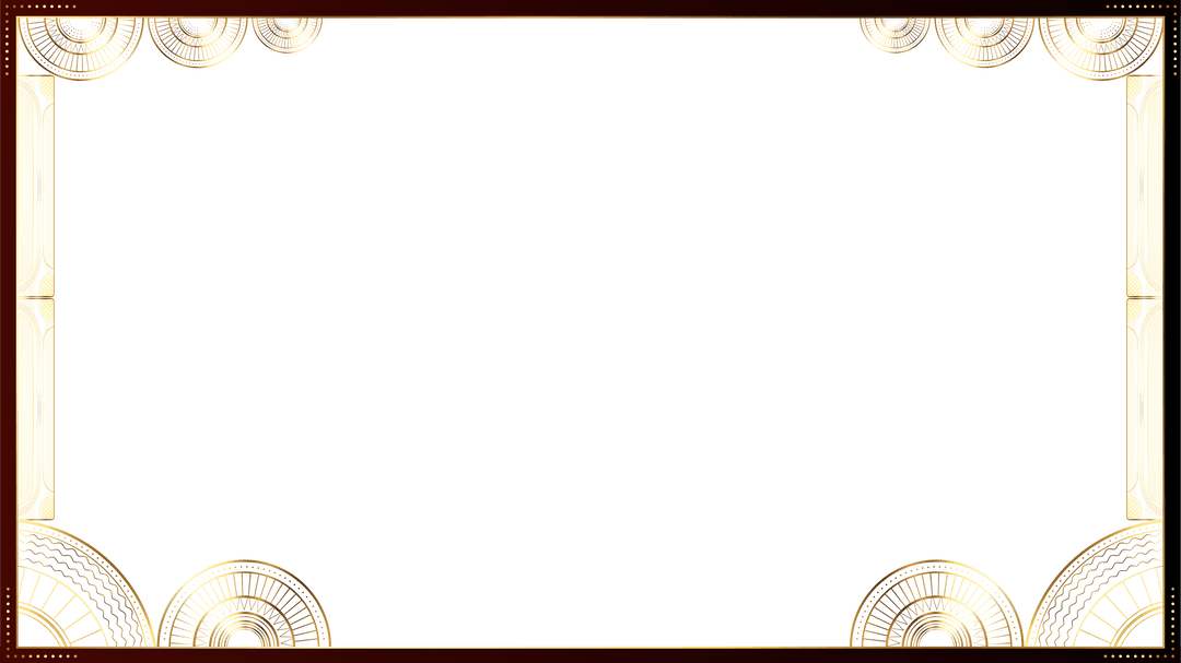 Elegant Art Deco Frame with Gold Fans on Transparent Background