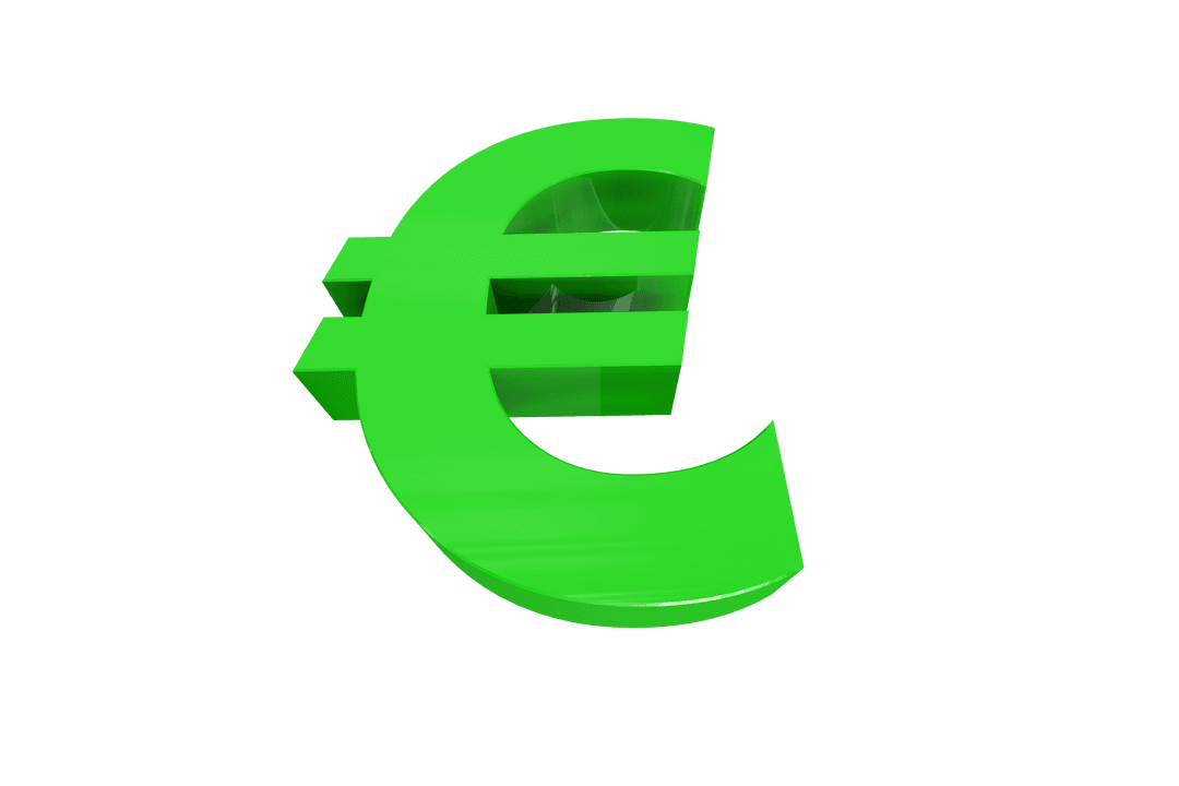 Green Transparent Euro Symbol Isolated on Clear Background
