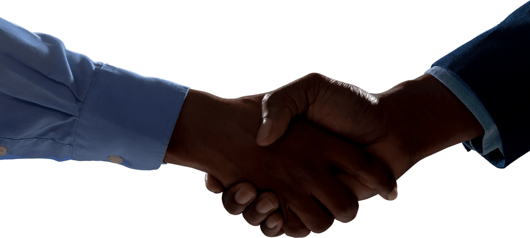 Transparent business handshake between professionals on white background