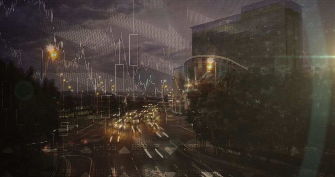 Digital Composite of Timelapse Traffic and Financial Graphs