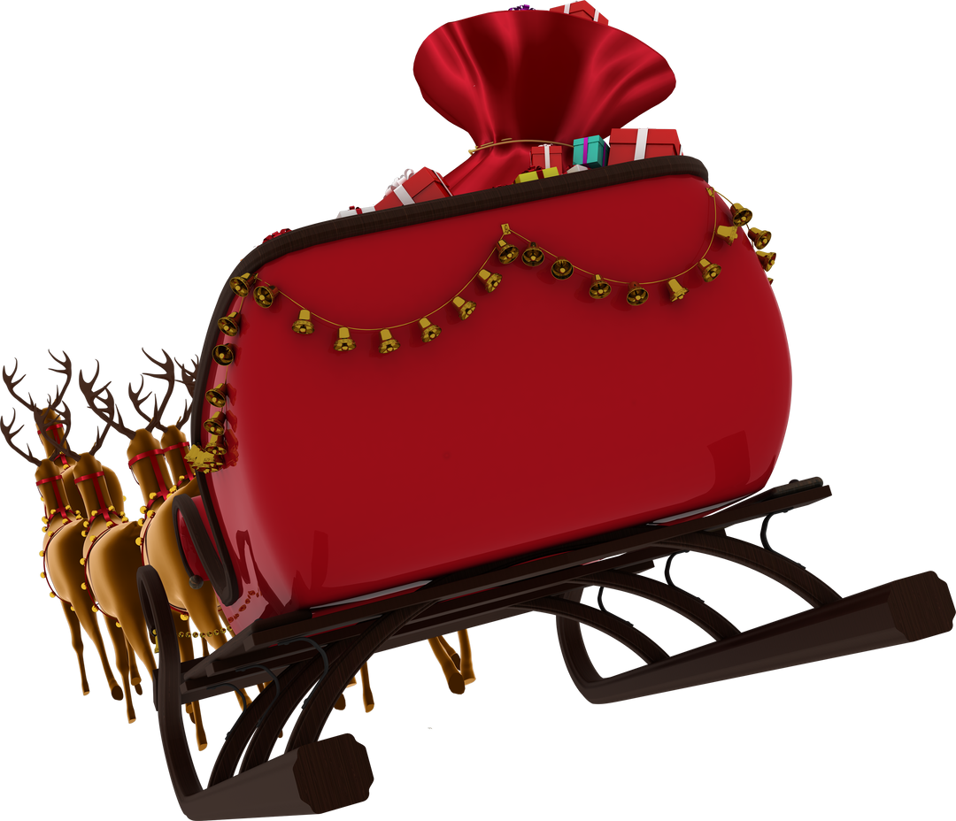 Transparent Rear View of Santa's Sleigh with Reindeers and Christmas Gifts - Download Free Stock Images Pikwizard.com