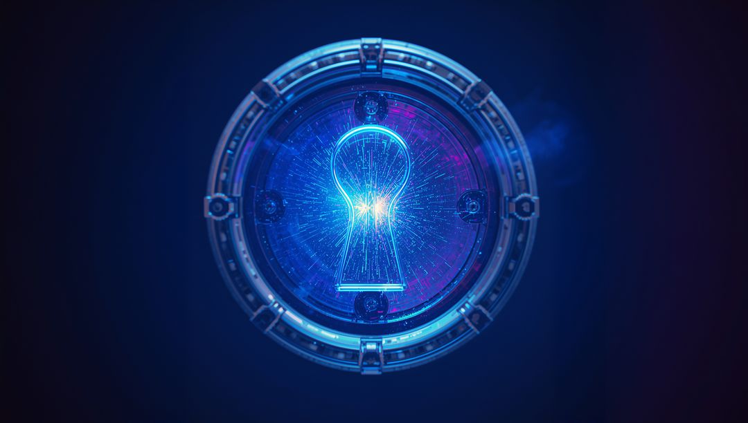 Futuristic Holographic Keyhole with Neon Blue Glow