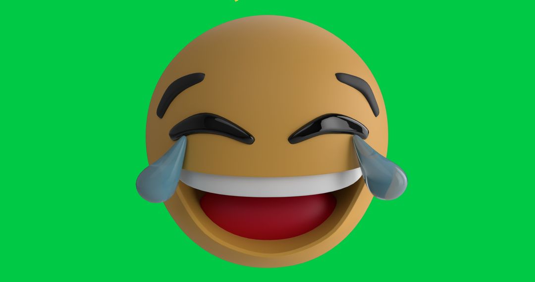 Laughing Emoji Icon with Gold Confetti on Green Screen Background