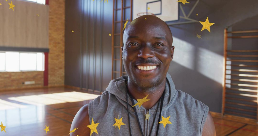 Confident Coach in Gym with Positive Expression