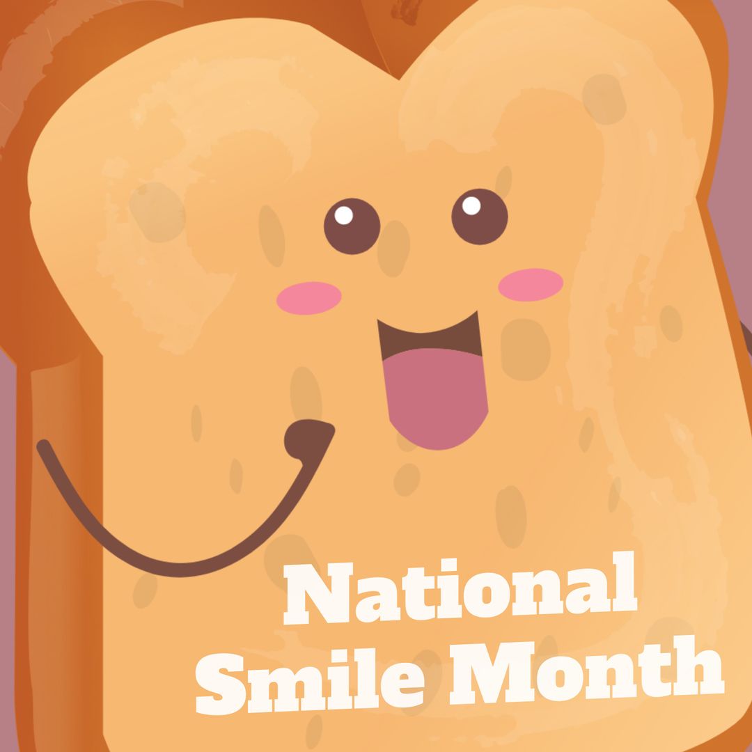 Happy Bread Toast Character Celebrating National Smile Month