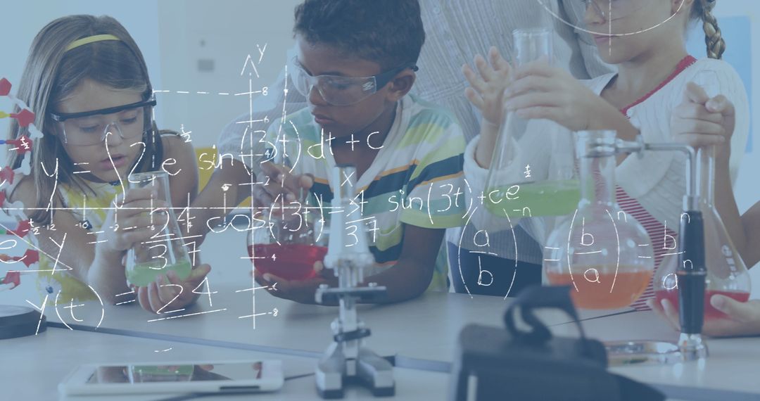 Children Engaged in Exciting Chemistry Experiment in School Lab