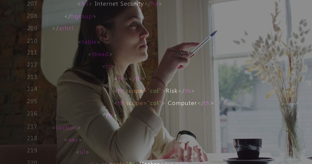 Businesswoman Discussing Digital Interface in Cafe Setting