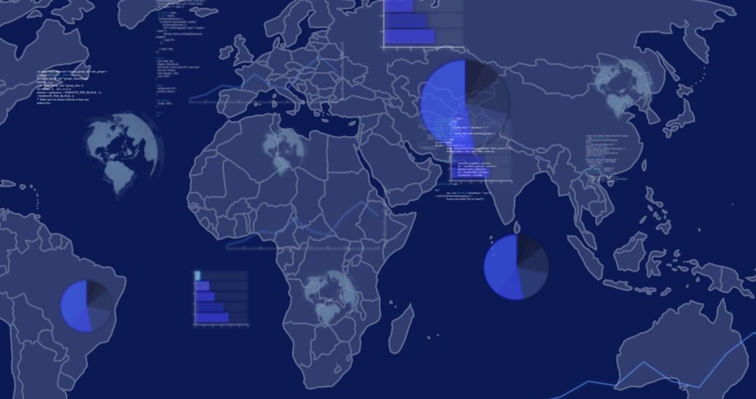 global data processing over world map with infographics - Free Images, Stock Photos and Pictures on Pikwizard.com