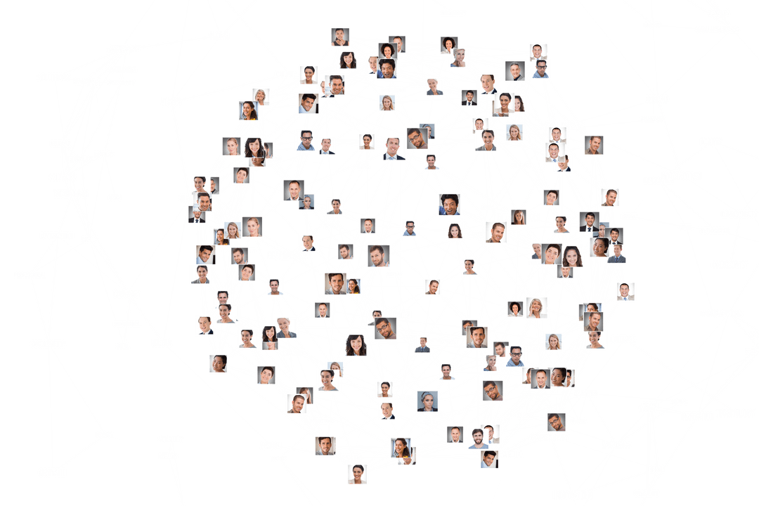 Transparent Communication Network with Diverse Colleagues on White Background