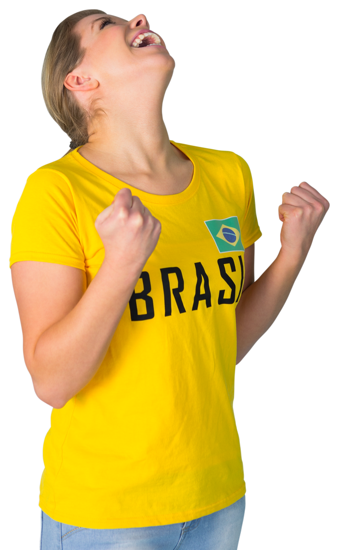 Excited Brazil Football Fan Celebrating in Yellow T-Shirt, Transparent Background - Download Free Stock Images Pikwizard.com