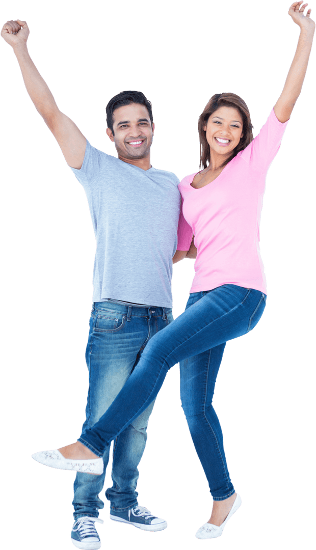 Joyful Couple Embracing and Celebrating on Transparent Background