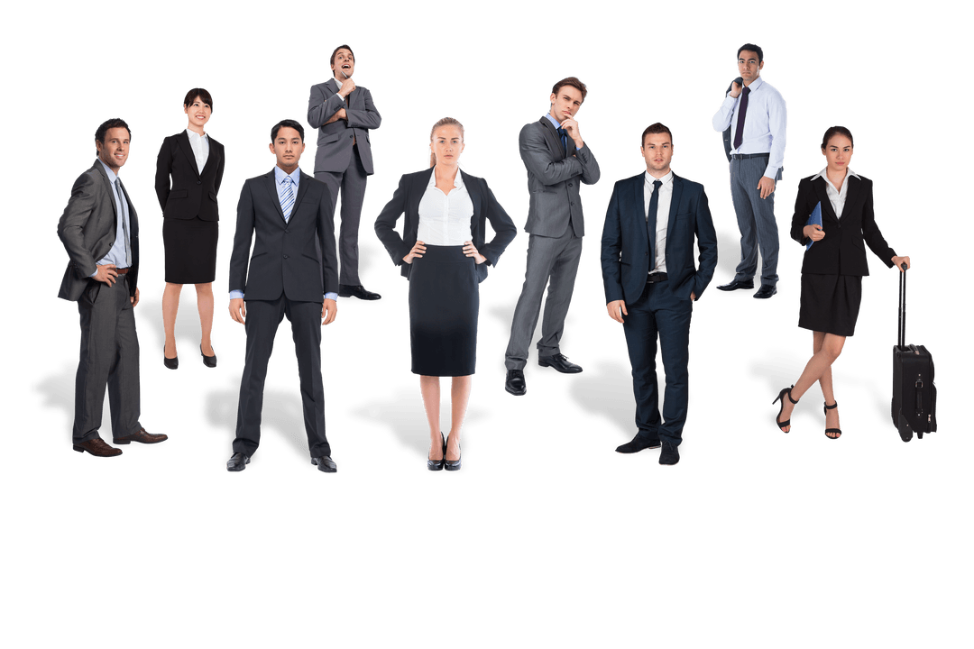 Diverse Business Team Standing on Transparent Background Illustration