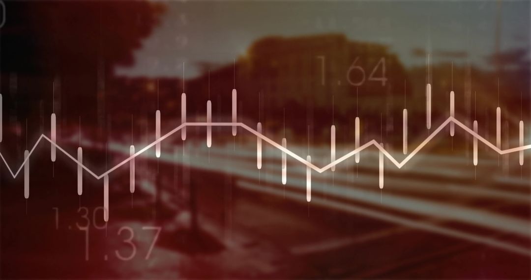 Financial Chart Overlay on Blurred Urban Scene with Night Traffic