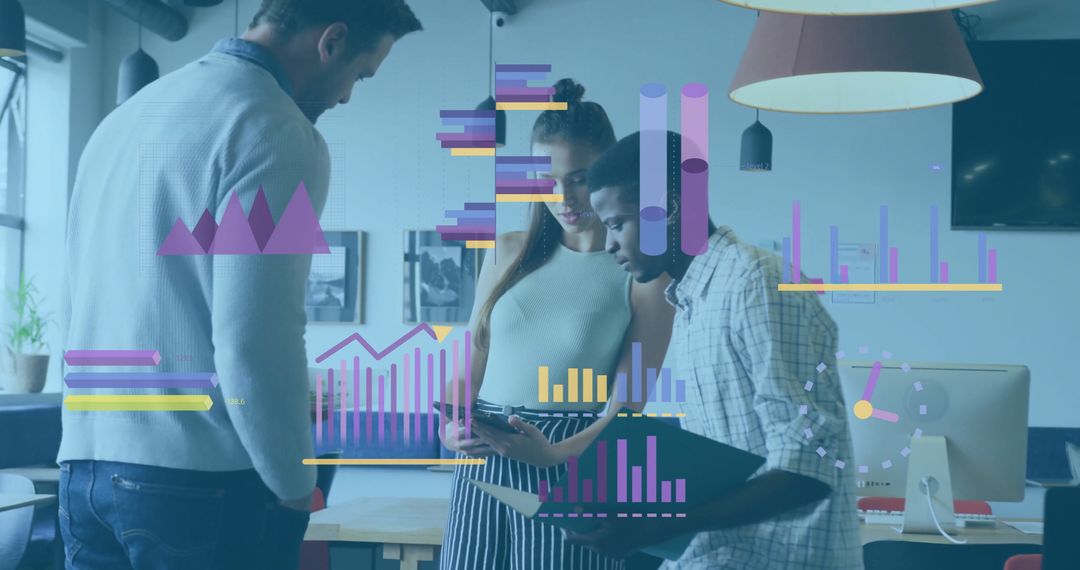 Business Team Collaborating on Data Analysis at Office