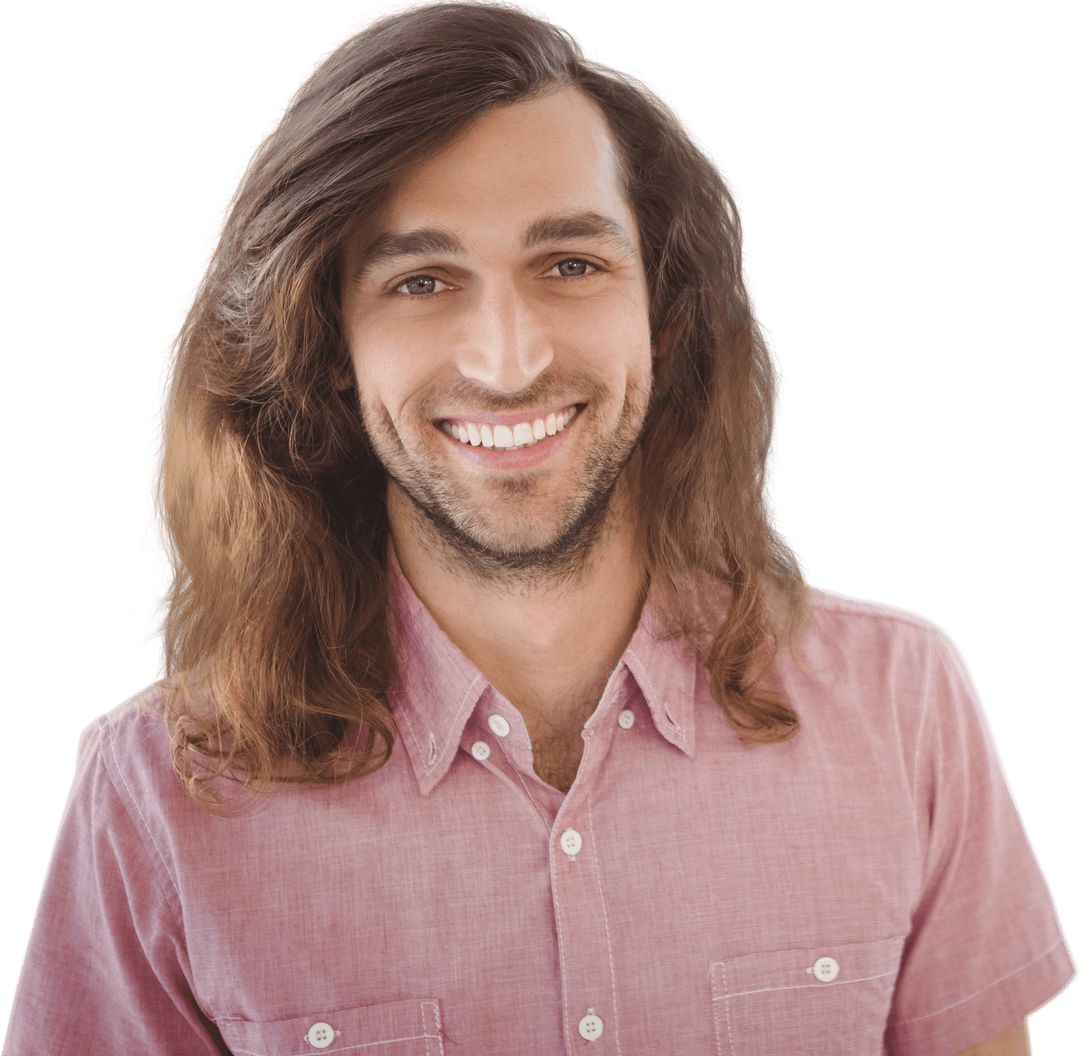Portrait of Smiling Man in Transparent Background Wearing Pink Shirt