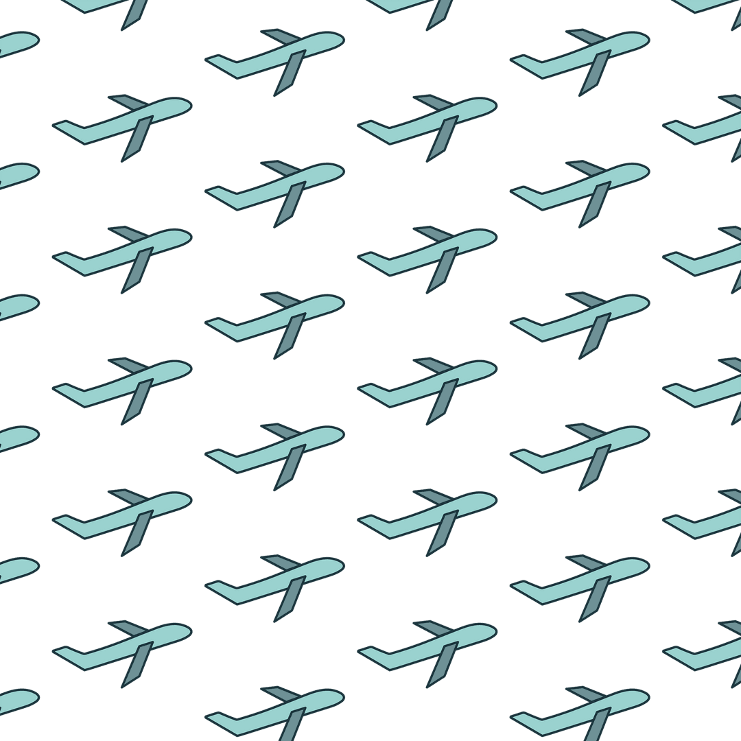 Seamless Blue Airplane Pattern on Transparent Background