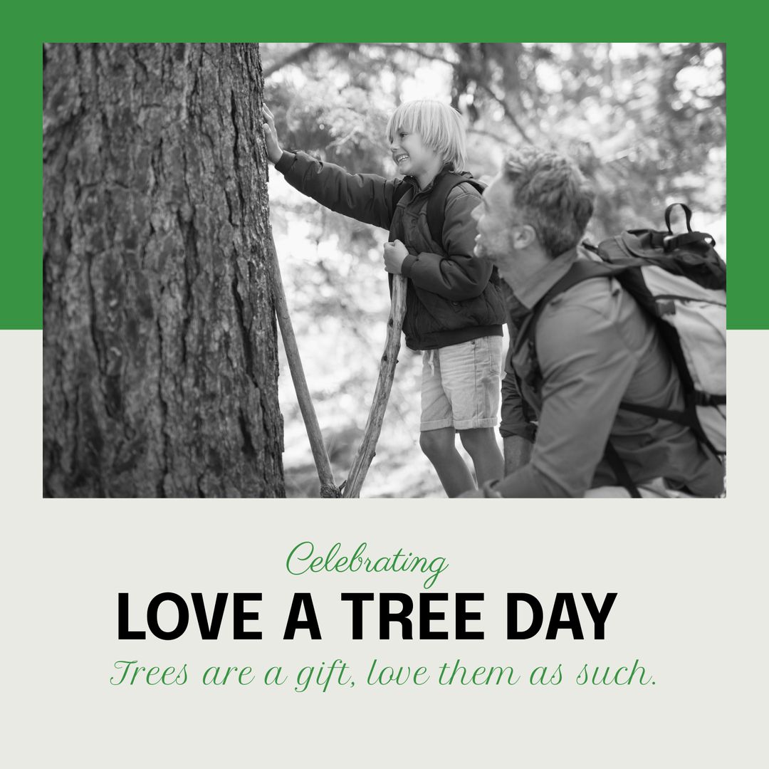 Father and Son Bonding in Forest Celebrating Love A Tree Day