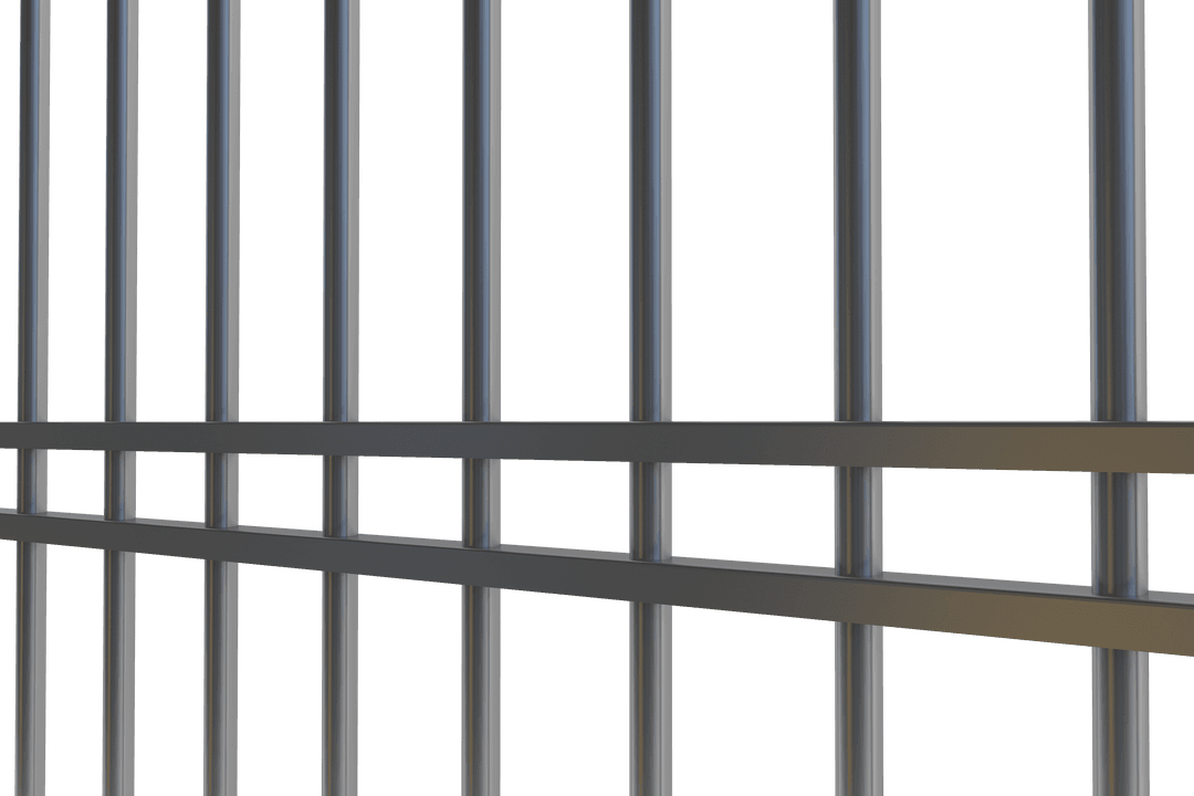 Gray Metal Prison Bars on Transparent Background