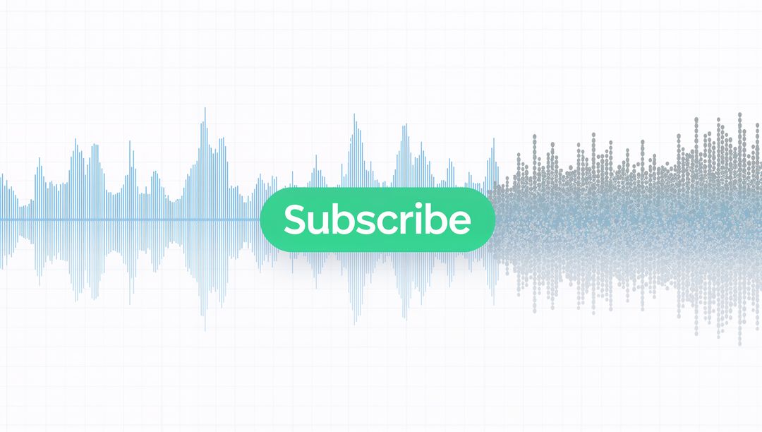Green Subscribe Button Over Blue Mirrored Audio Waveform With Minimal Digital Interface