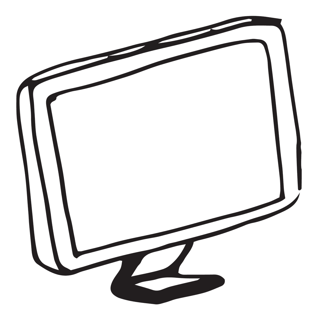 Transparent Sleek Desktop Monitor Sketch on White Background