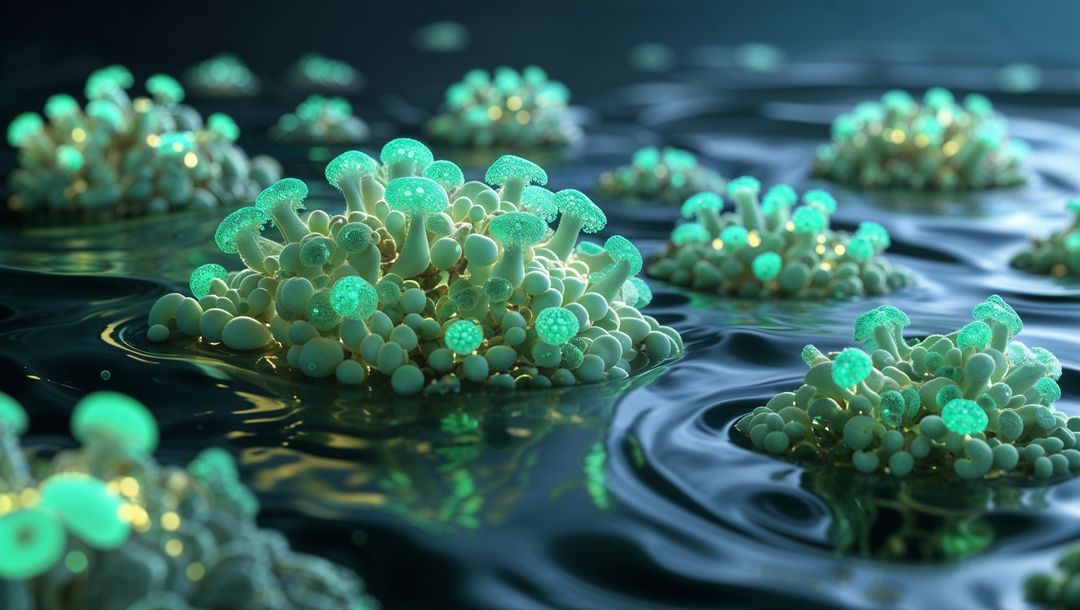 Floating Bioluminescent Clusters in Rippling Lab Liquid