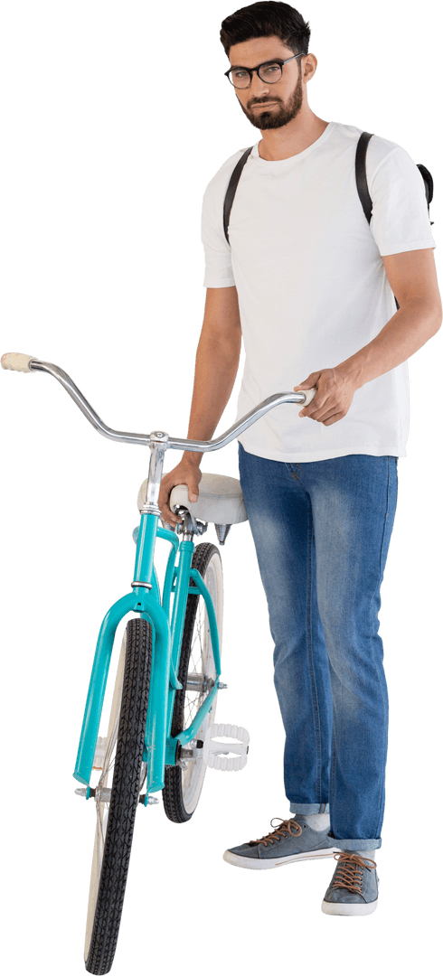 Transparent Background Guy with Bicycle and Backpack