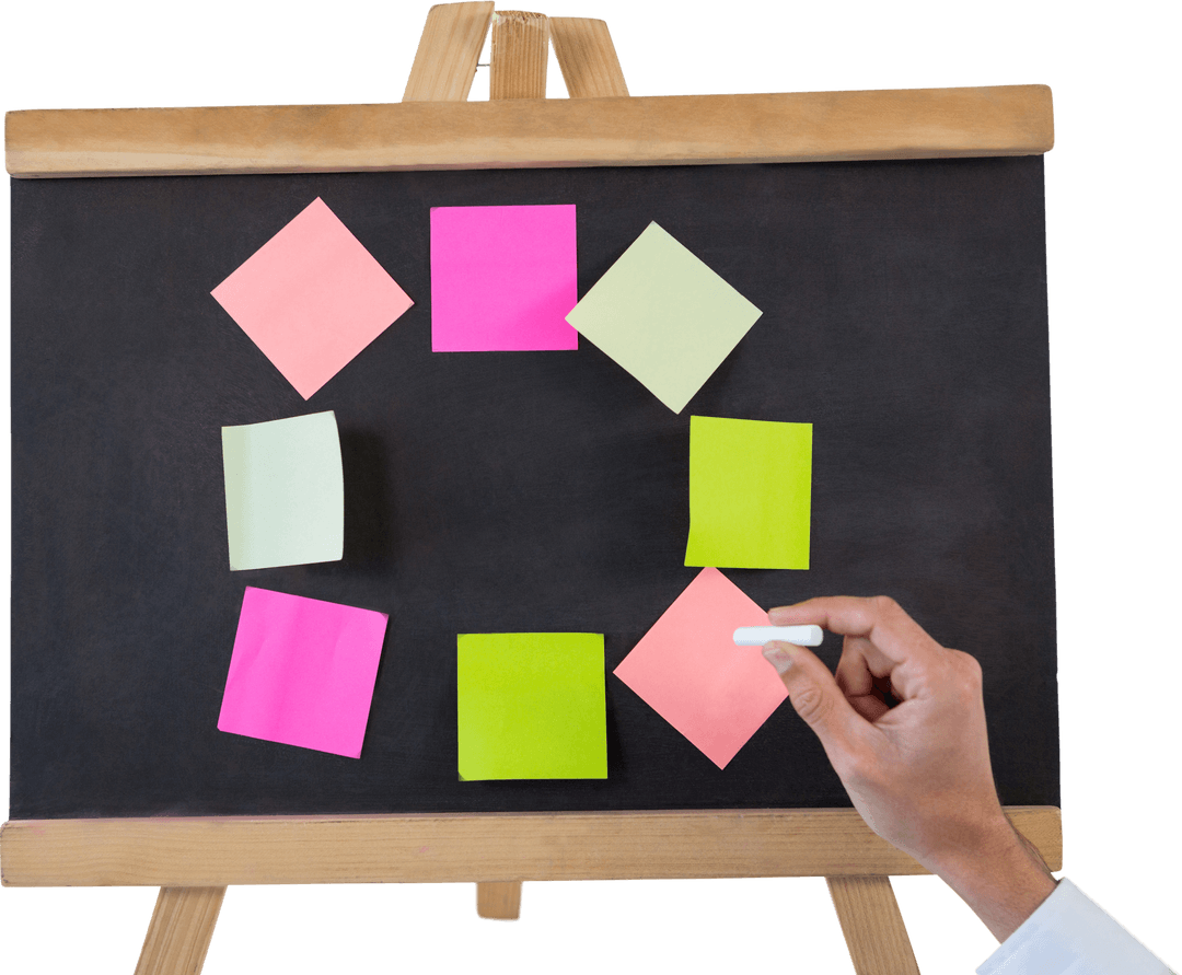 Hand Writing on Colorful Sticky Notes on Transparent Chalkboard