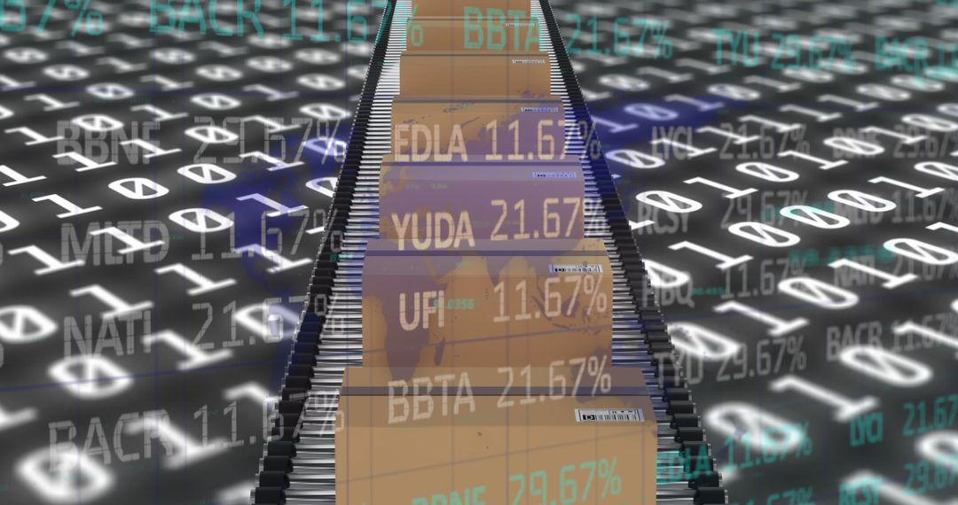 Digital Data Overlay on Shipping Conveyor with Cardboard Boxes
