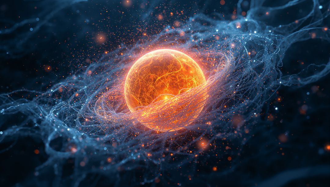 Luminous Orange Sphere in Futuristic Sci-Fi Void