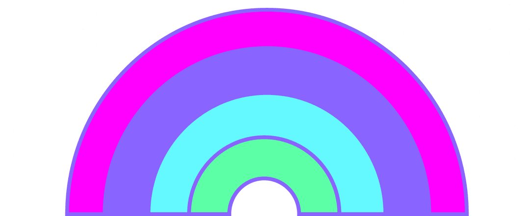 Neon Cartoon Rainbow Icon with Starry Sparkles on Transparent Background